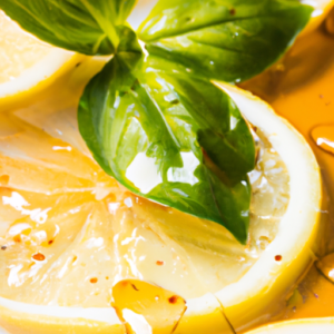 Juicy lemon and fresh basil drenched in honey